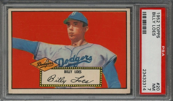1952 Topps #20 Billy Loes Rookie Card, Red Back - PSA NM 7